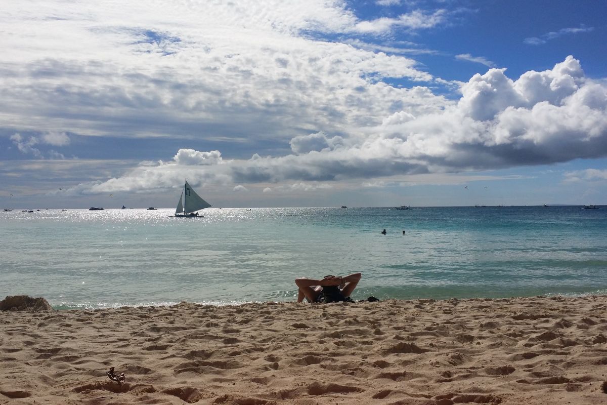 Relaxing on the beach in Boracay with water activities