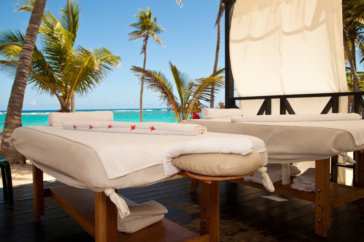 Massage tables on the beach at Boracay in low season