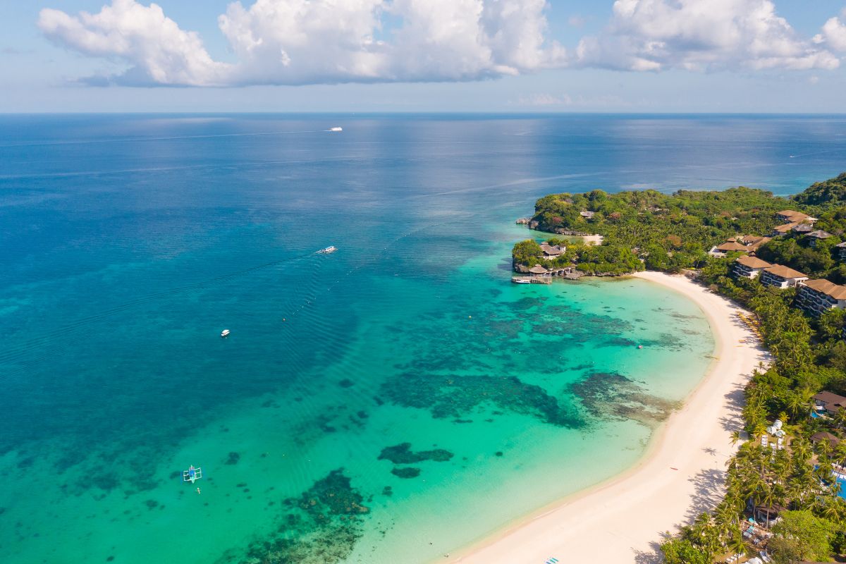 Drone view of Punta Bunga beach in Boracay