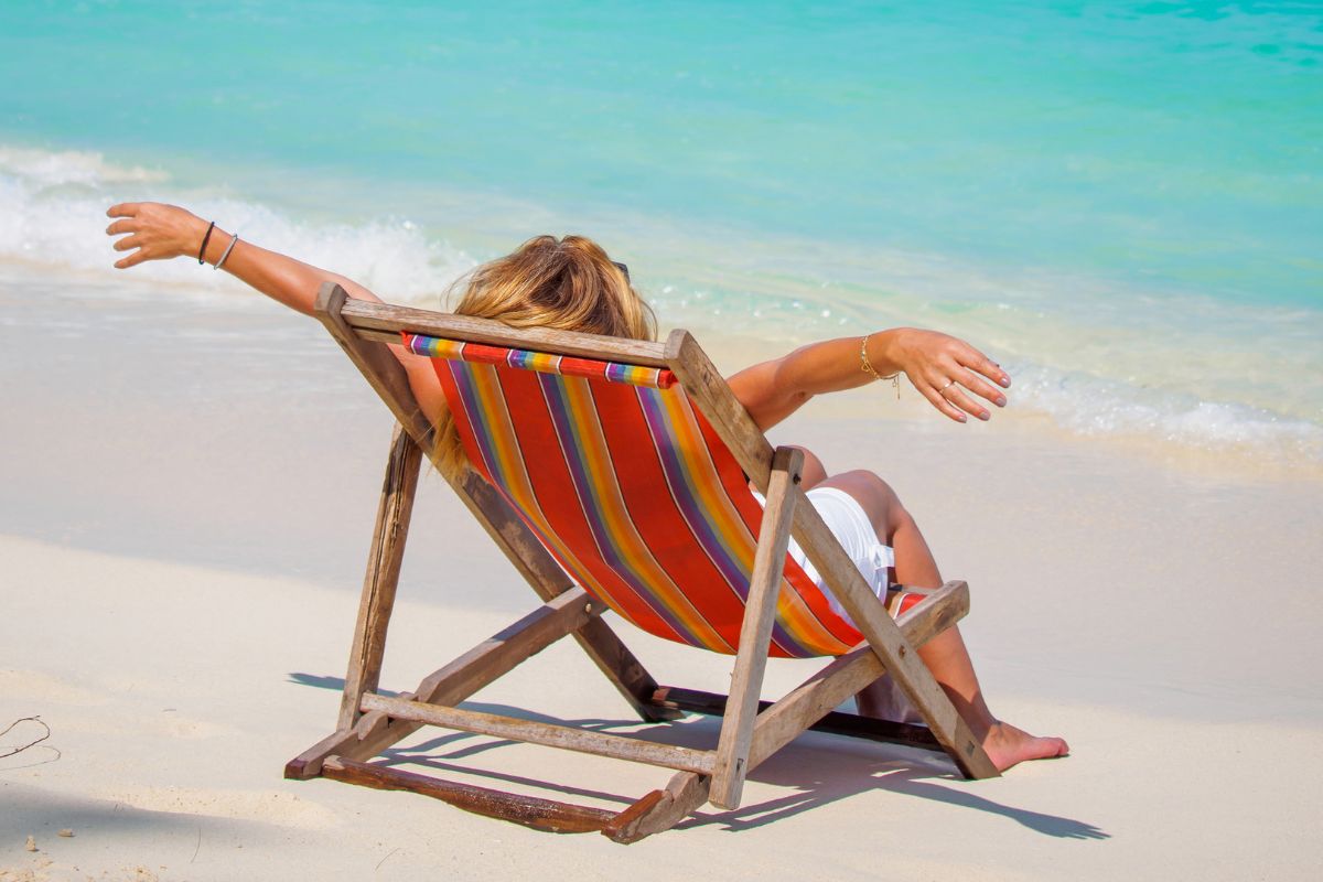 Sandra in a deck chair on White Beach Boracay Island