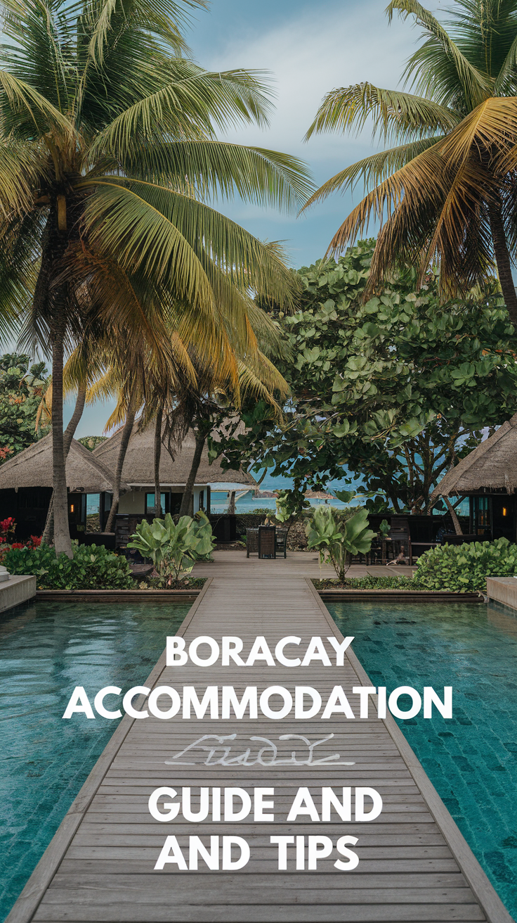 Boracay Accommodation Guide and Tips – A realistic-style travel image featuring bold text overlay, providing helpful insights and advice for staying in Boracay, ideal for tourists planning their vacation.
