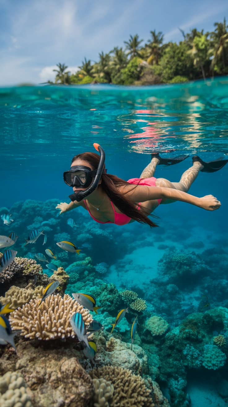 Lady snorkeling at Crocodile Island on Boracay