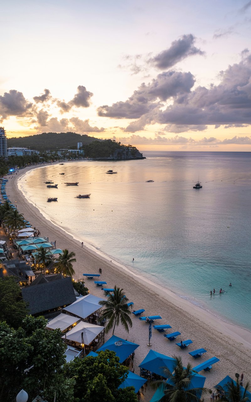Looking down at the restaurants that line White Beach on Boracay Island