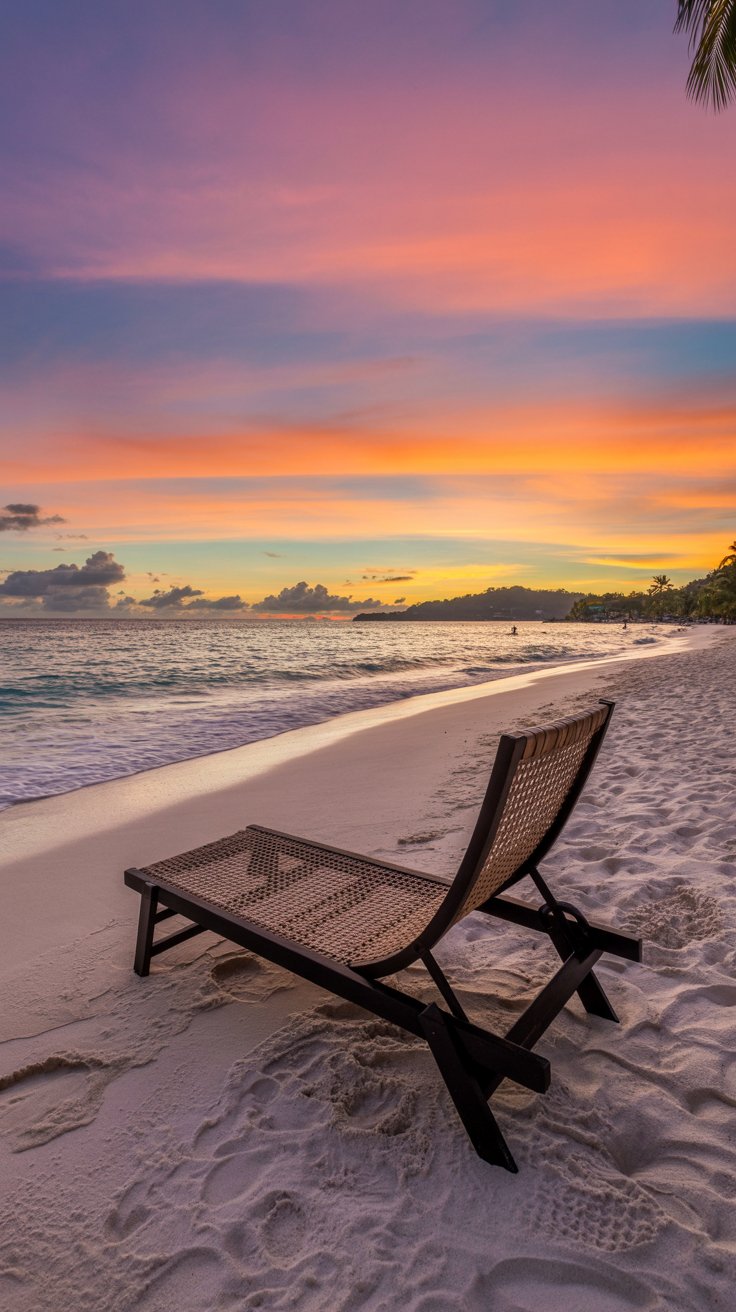 Stunning sunset on Boracay Island on White beach